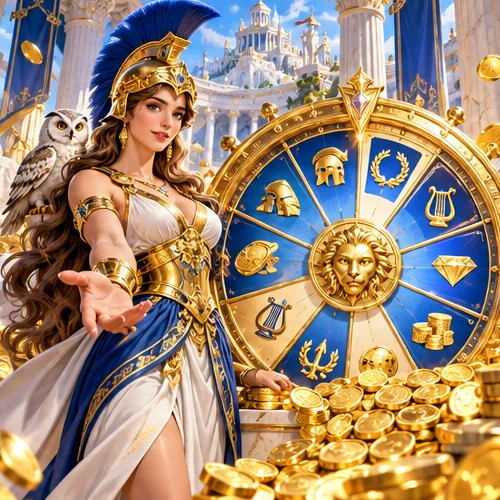 Athena beside the Mythoswin wheel of fortune